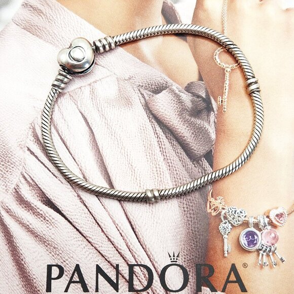 Pandora Moments Heart & Snake Chain 925 Sterling Bracelet Authentic 7.5" Length - Picture 2 of 4